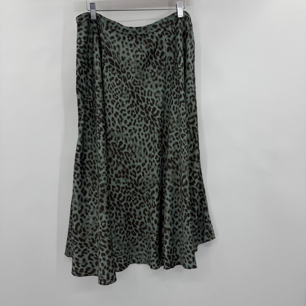 J. Jill Leopard Midi Skirt Womens L Green Black Animal Print Ecovero Viscose - Picture 3 of 7